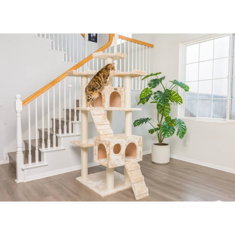 74" Multi-Level Wood Cat Tree Play Furniture With ScratchhIng Posts