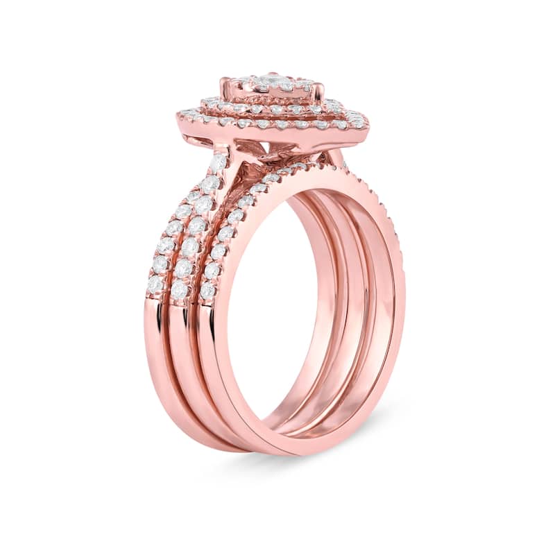 IGI Certified 1ct TDW Diamond Pear Shaped Cluster Halo Bridal Set in 10K Gold for Women