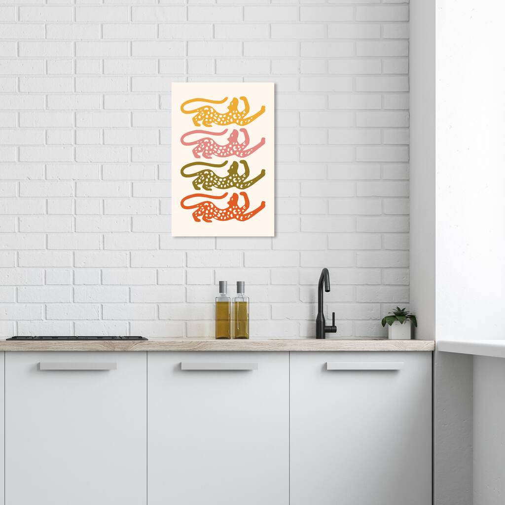 Wynwood Studio Canvas Animals Cheetah Stretching Orange and Pumpkin Modern & Contemporary Wall Art Canvas Print