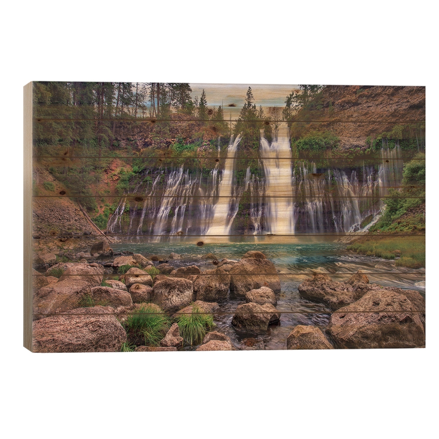 Waterfall, Mcarthur-Burney Falls Memorial State Park, California Print On Wood by Tim Fitzharris - Multi-Color