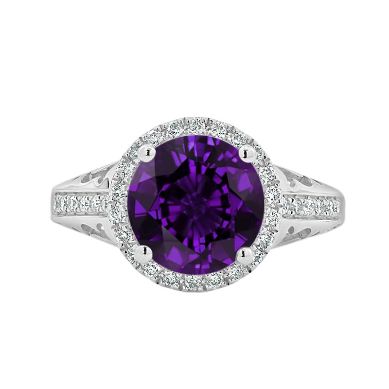 Auriya 1 1/2ct Fancy Round Purple Amethyst and Halo Diamond Engagement Ring 1/5ctw 14k Gold