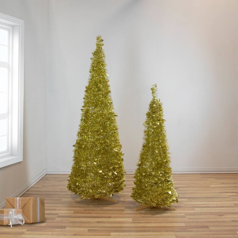 Tinsel Pop-Up Artificial Christmas Tree - 6' - Gold - Unlit - 6 Foot