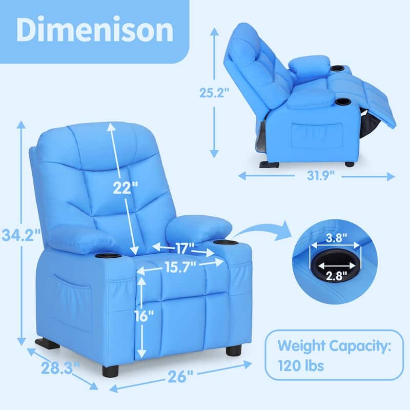 MCombo Big Kids Recliner Chair with Cup Holders - 28.3"(L)x26.0"(W)x34.2"(H)