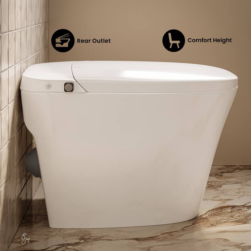 Hugo H Power Flush Tankless Toilet 7" Back Outlet 1 Gpf Non-Electric Toilet With Integrated Tank, Manual Bidet in White