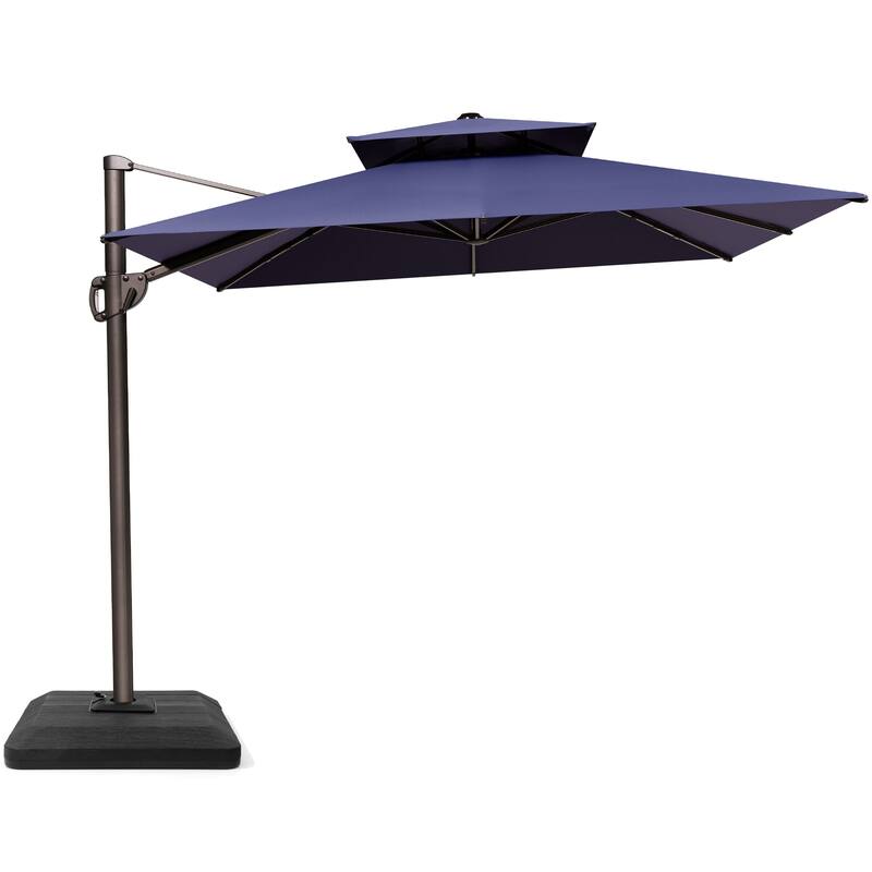 Outdoor Patio Dual Top Cantilever Umbrella with 4-Piece Fillable Weighted Base
