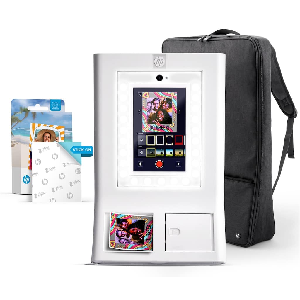 HP Sprocket Photobooth 3x4 Photo Printer (White) Bundle with Zink Paper (100 Sheets) & Carrying Case - White