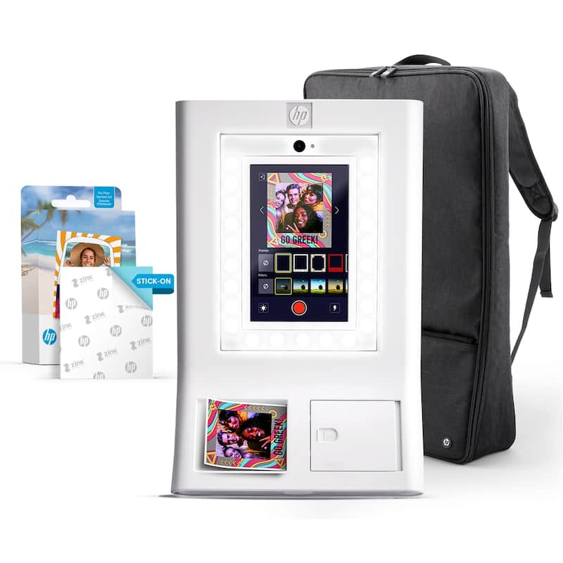 HP Sprocket Photobooth 3x4 Photo Printer (White) Bundle with Zink Paper (100 Sheets) & Carrying Case - White - White