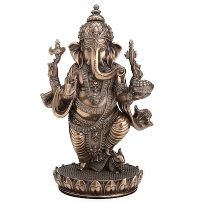 5.12 inches Height Cold Cast Bronze Lord Ganesha Standing on Lotus Bronze Finish Figurine