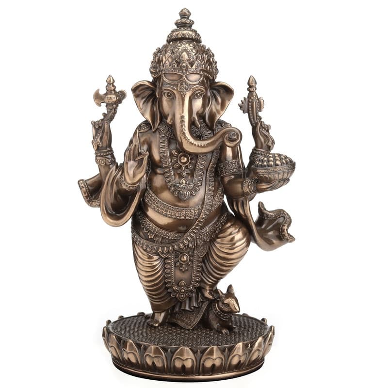 5.12 inches Height Cold Cast Bronze Lord Ganesha Standing on Lotus Bronze Finish Figurine