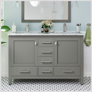 Eviva London 48" x 18" Gray Transitional Double Sink Bathroom Vanity w/ White Carrara Top