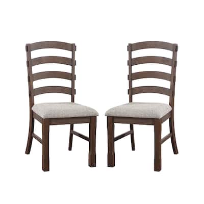 Set of 2 Side Chairs with Padded Seat, Gray and Rustic Brown
