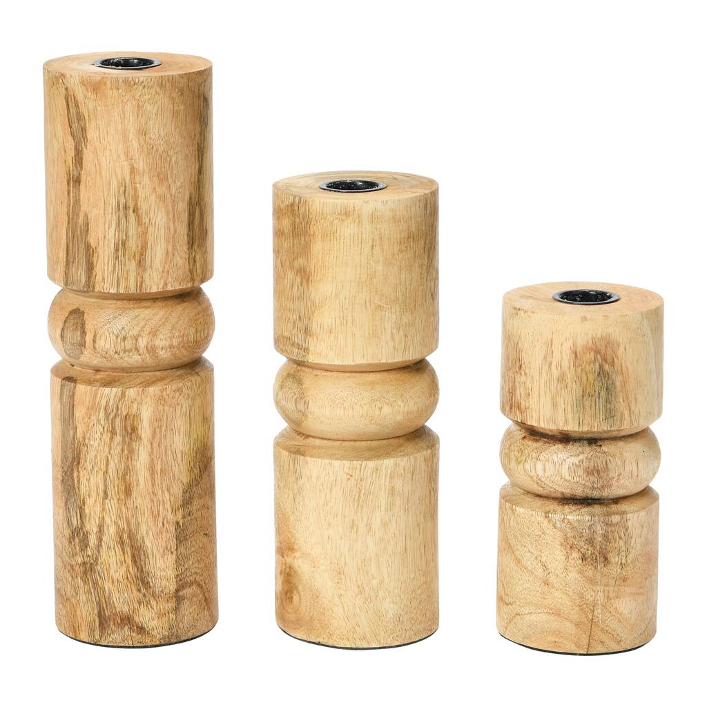 Wood Stack Taper Candle Holders - 7.5"L x 7.5"W x 9.8"H