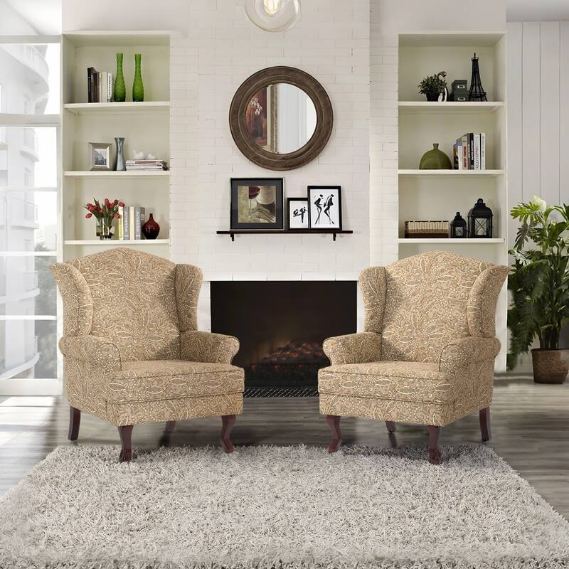 Elegant Living Room Wing Back Arm Chair Upholstered Accent Chair