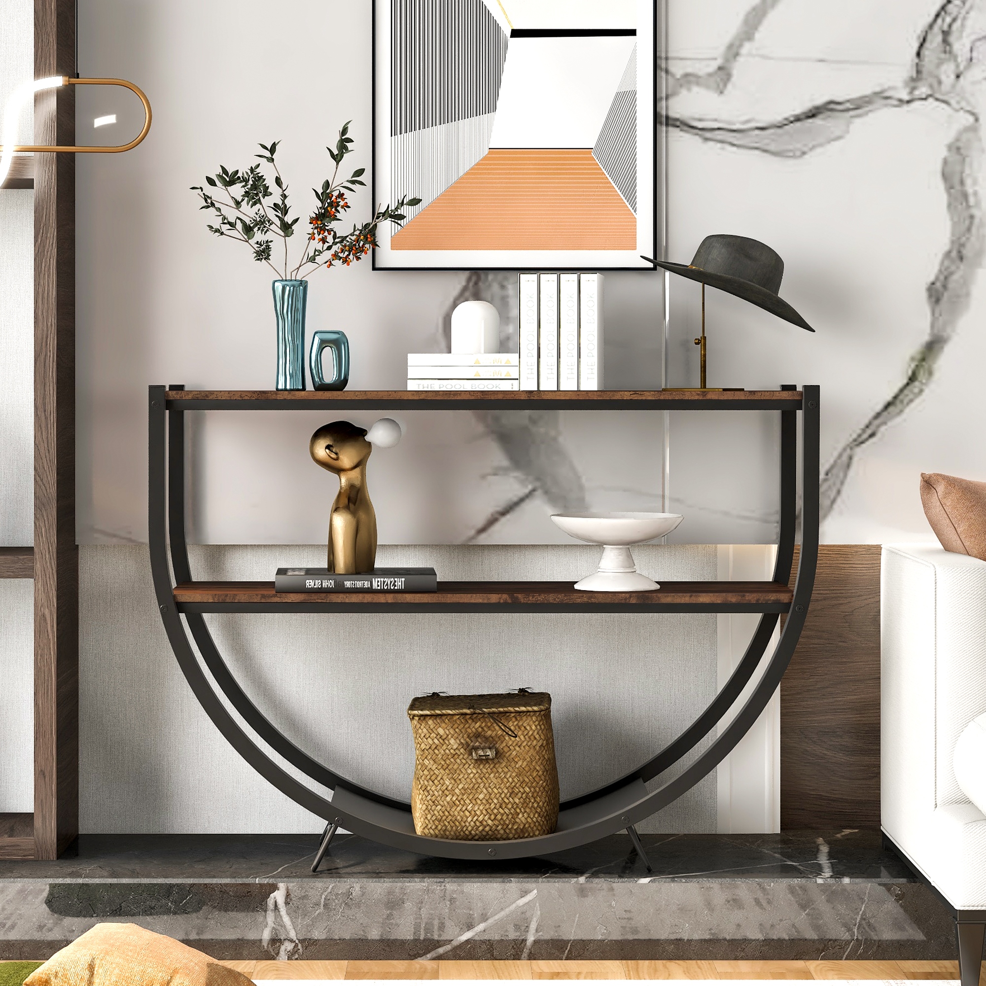 Rustic half moon shop table