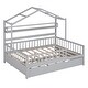 preview thumbnail 29 of 33, Full Size Wooden House Bed Kids Bed with Twin Size Trundle and Shelf