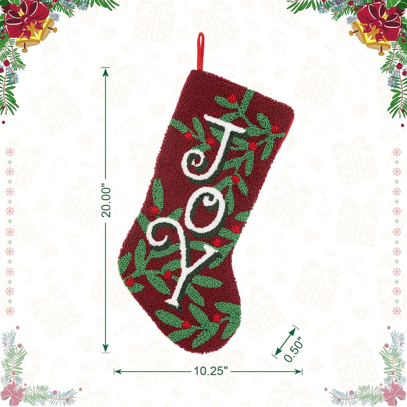 Glitzhome 20.00"L JOY Hooked Merry Christmas Stocking - 20"L