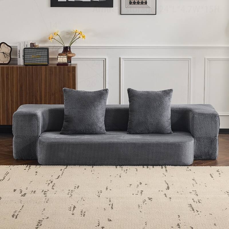 Versatile Transformable Sofa with Ottoman Stools for Compact Spaces - LIGHT GREY