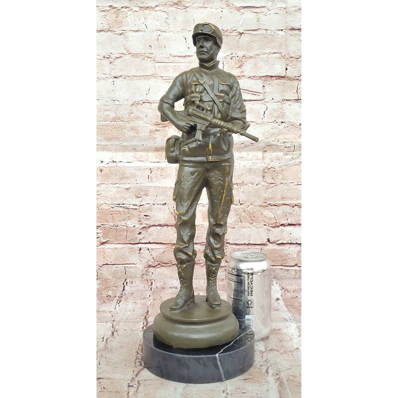 Modern Soldier Bronze Sculpture With Rifle - Military Hero Art