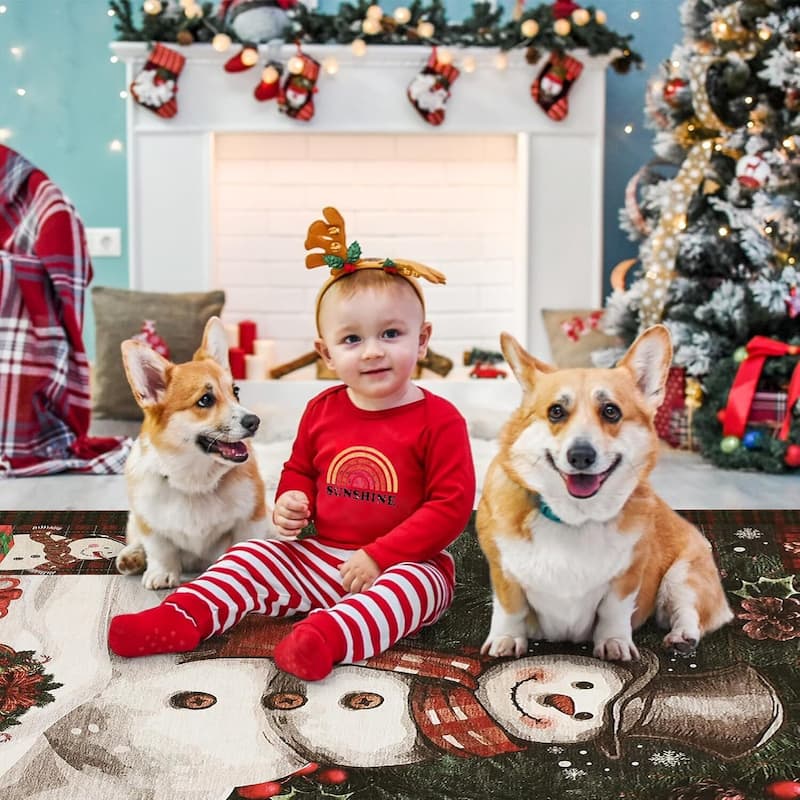 GustoWave 2*3ft Christmas Snowman Washable Non Slip Area Rug, Decorations Rugs for Living Room - 1'6" x 2'6"