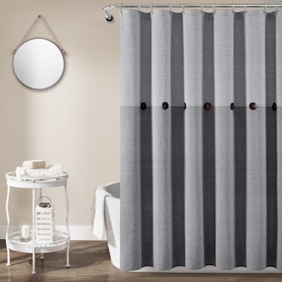 Lush Decor Farmhouse Button Stripe Yarn Dyed Woven Cotton Shower Curtain