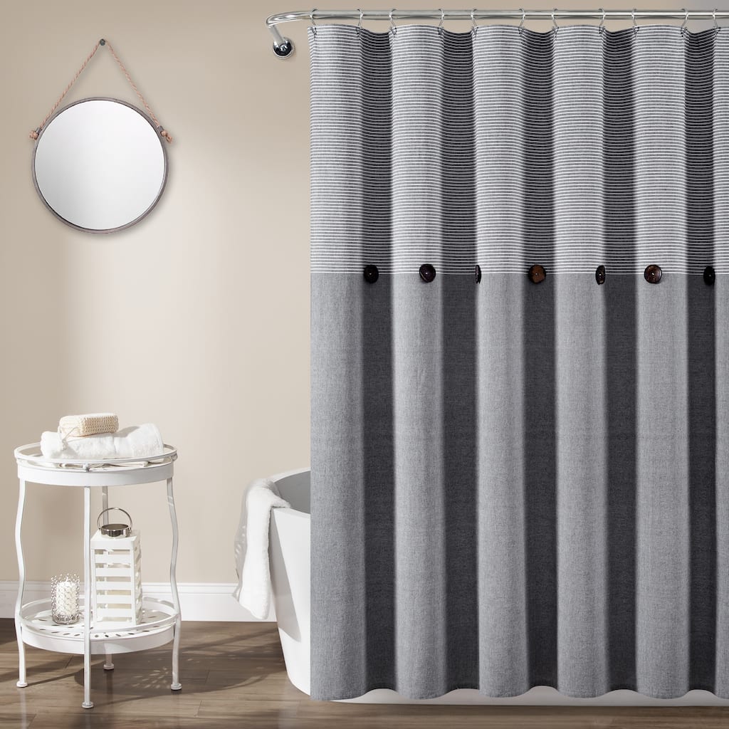 Lush Decor Farmhouse Button Stripe Yarn Dyed Woven Cotton Shower Curtain