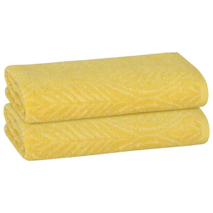 PREMIUS 2 Pack Leaf 100% Cotton Yarn Dyed Bath Sheet, 32x64 Inches - 32x64 Inches - Yellow