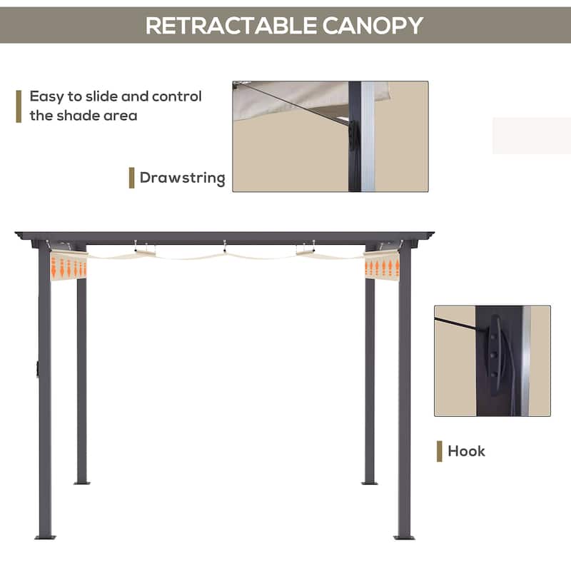 Outsunny 10' x 10' Retractable Pergola Canopy Patio Gazebo Sun Shelter with Aluminum Frame for Outdoors, Cream White