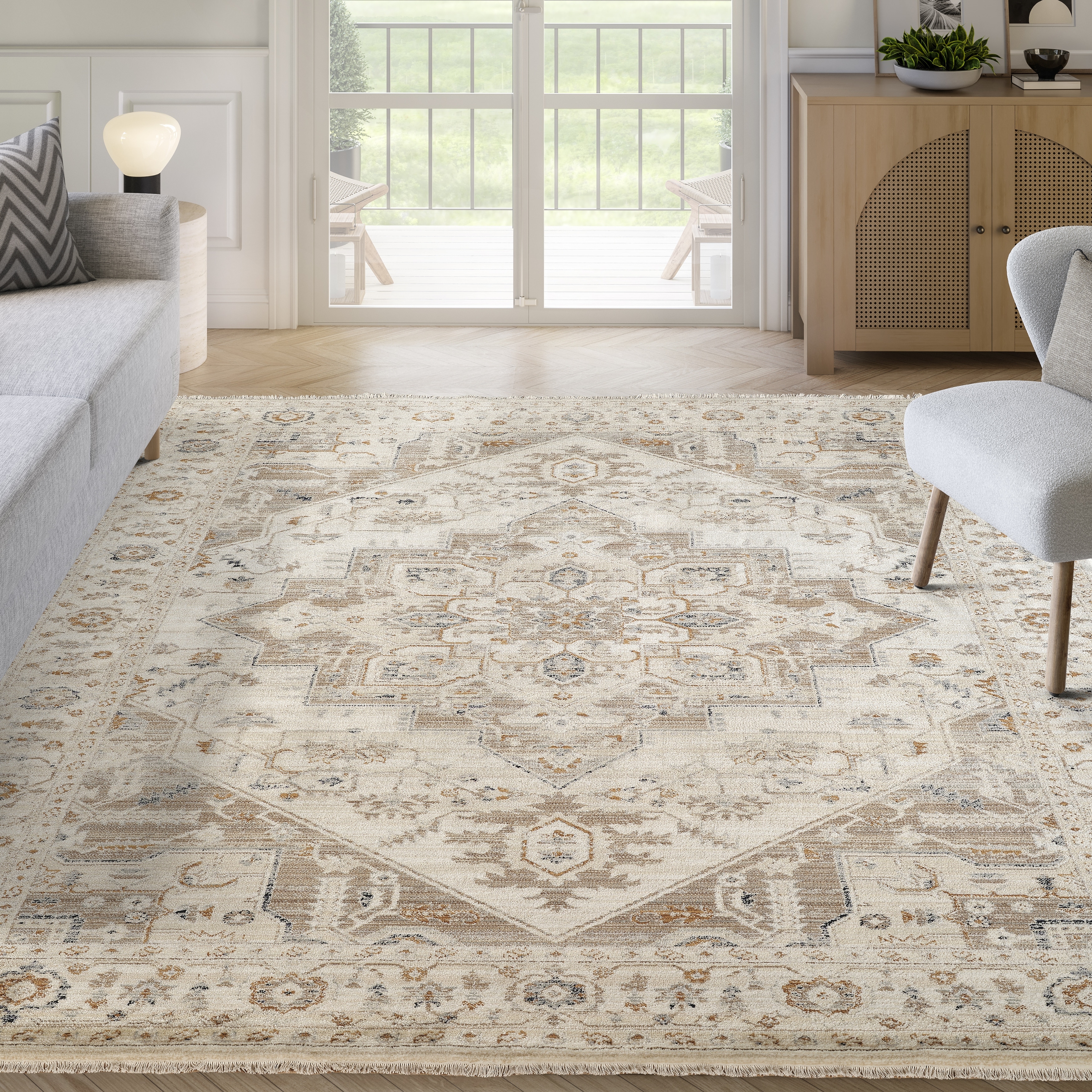 Abani Rugs Alara ALA160A Traditional Ivory Beige Vintage Geometric Medallion Area Rug