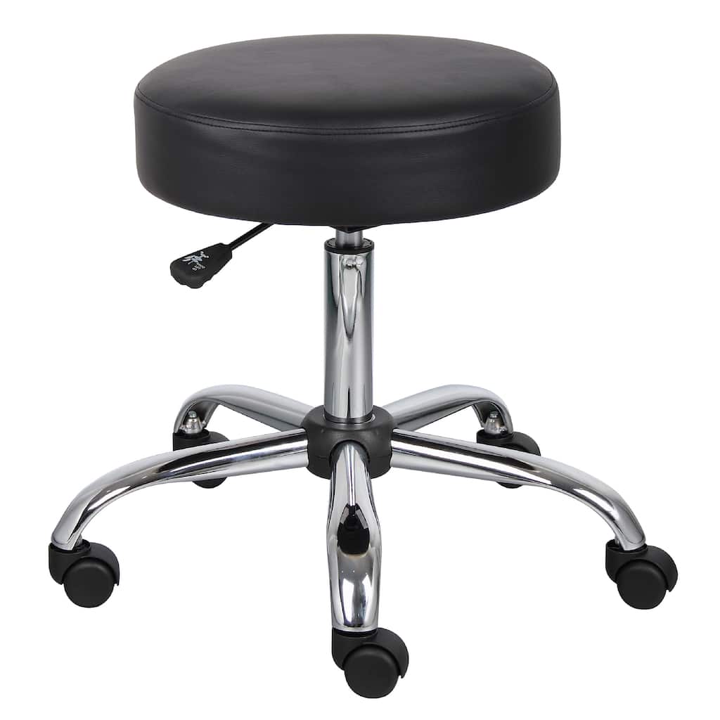 Fea Medical Swivel Stool, Round Black Padded Seat, Rolling Chrome Base