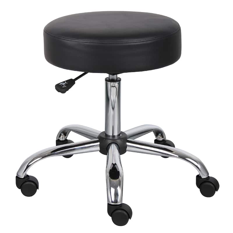 Fea Medical Swivel Stool, Round Black Padded Seat, Rolling Chrome Base