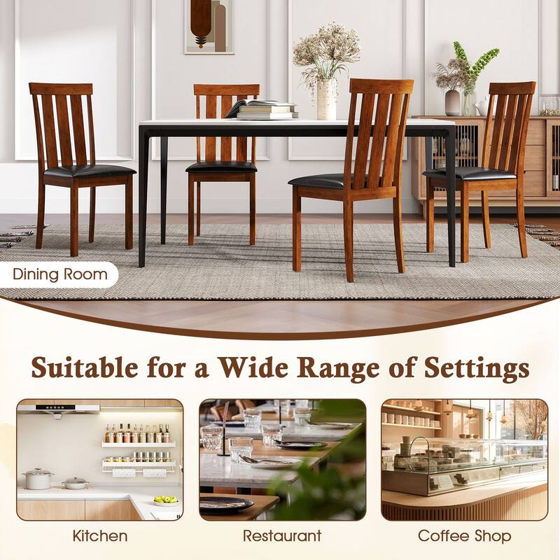 Set of 2 Dining Room Chairs with Rubber Wood Frame PU Leather Seat-Walnut - Multi
