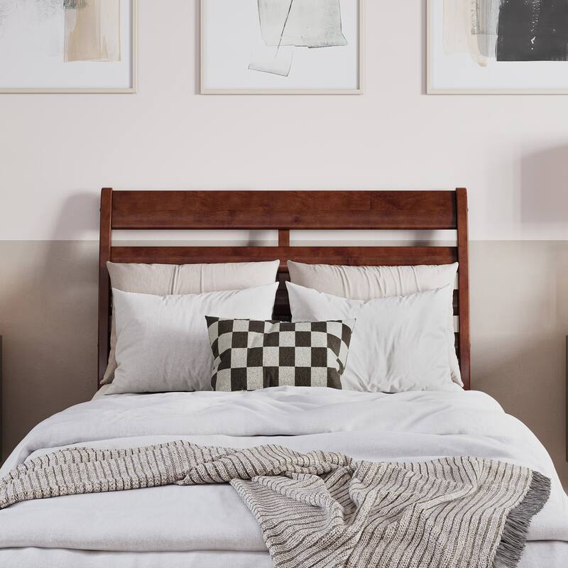 Solid Wood Headboard King Size - Walnut Finish, USB Charger, Modern Bedroom Decor