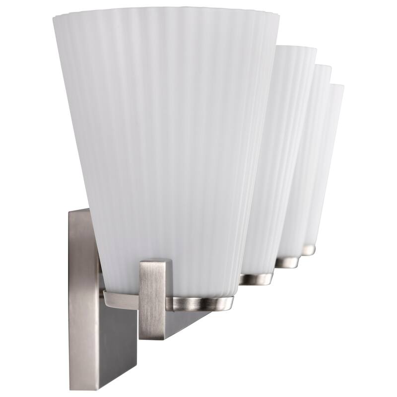 Royale 4 Light Vanity Brushed Nickel Finish Ribbed White Glass - Brushed Nickel