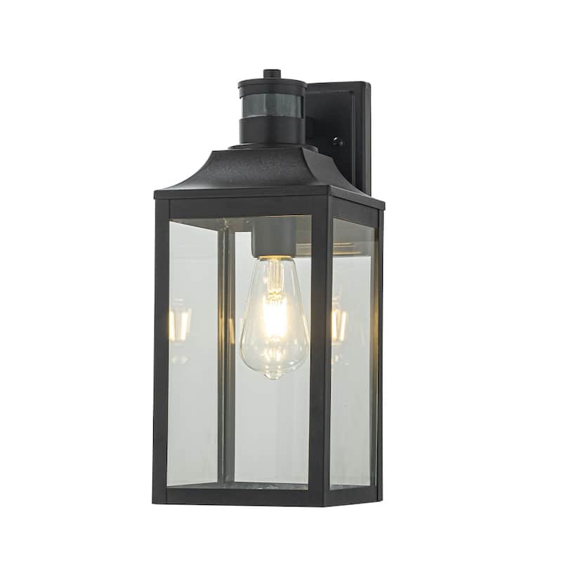 1 Light H16 in. Farmhouse Outdoor Wall Lantern wiht Motion Sensor in Matte Black Modern Exterior Wall Sconce with Clear Glass - W7'' - Matte Black