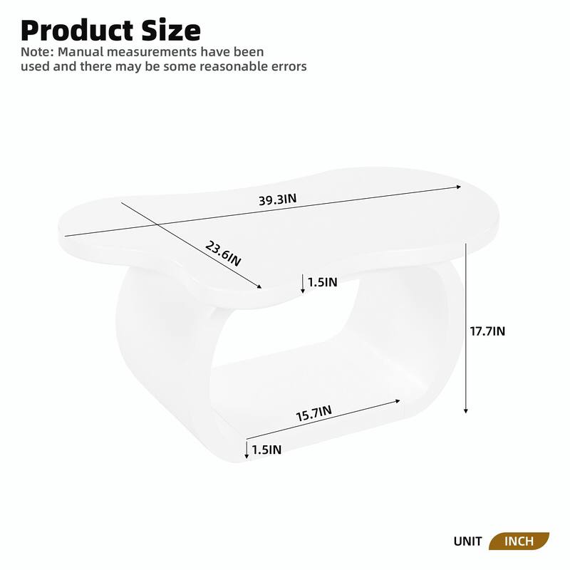 Modern Cloud Coffee Table with 1.5" Thick Tabletop, Irregular End Table with Curved Legs