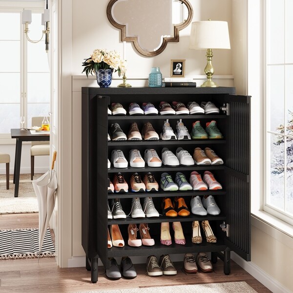 6 Tier Shoe Storage Cabinet with Louvered Doors for Living Room On Sale Bed Bath Beyond 39829661
