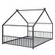 preview thumbnail 2 of 8, Black Full Size Semi-enclosed Metal Playhouse Bed with House Roof