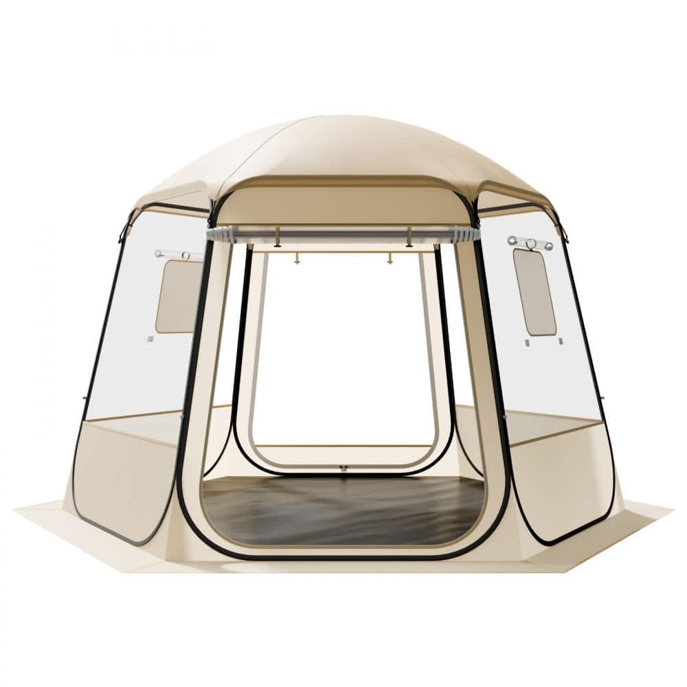 Beige-Clear TPU and Oxford Fabric Pop-Up Bubble Tent with Steel Frame and 540 Degree View
