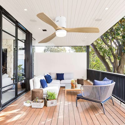 3 Solid Wood Blades Ceiling Fan with Remote Control Dimmable 3-color Temperature, 52 Inch Flush Mount Ceiling Fan