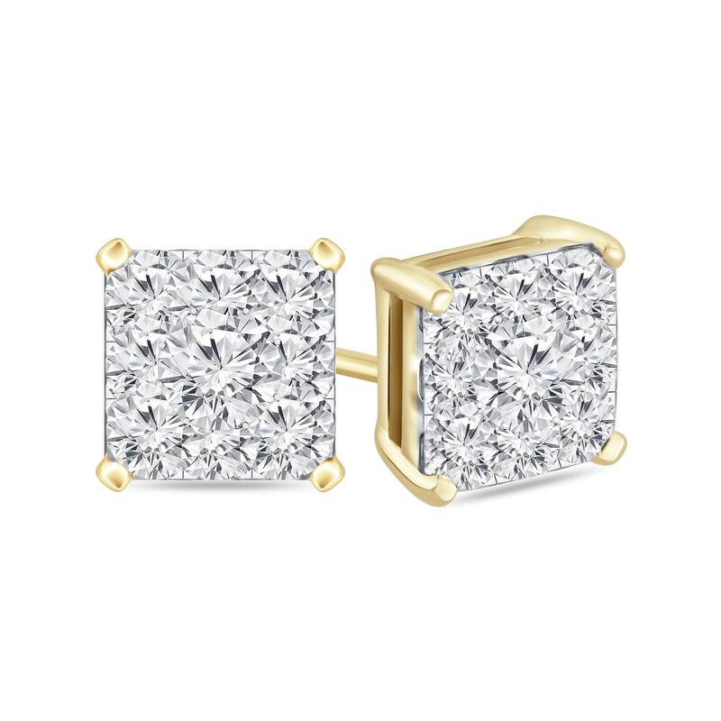 Auriya 14k Gold 1ctw Square Pave Diamond Stud Earrings (H-I, I1-I2)