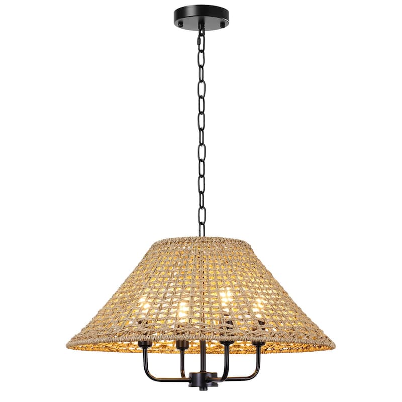 4/5-Light Dimmable Bohemian Hand Woven Drum Chandelier