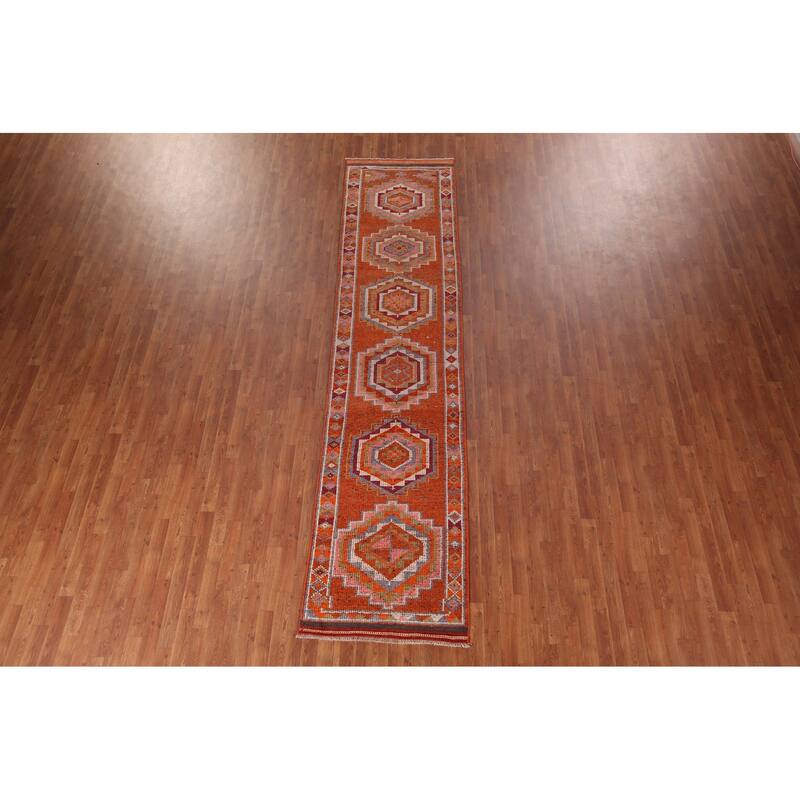 Oushak Turkish Vintage Runner Rug Hand-Knotted Foyer Wool Carpet - 2'11"x 12'10"