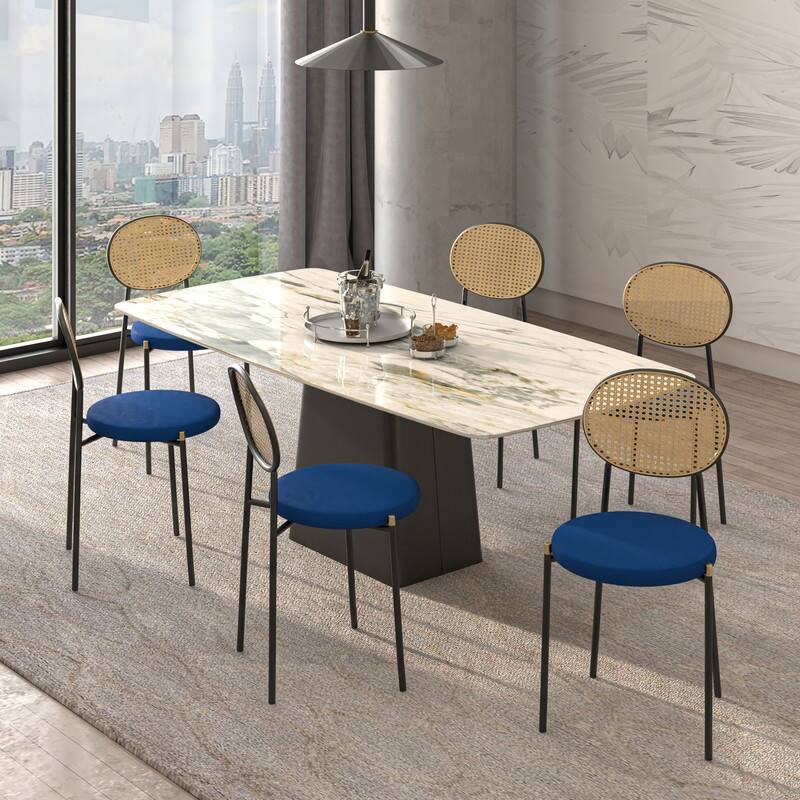 Euston Set of 4 Modern Dining Chair with Wicker Back & Upholstered Velvet Seat for Home Office Living Room & Kitchen