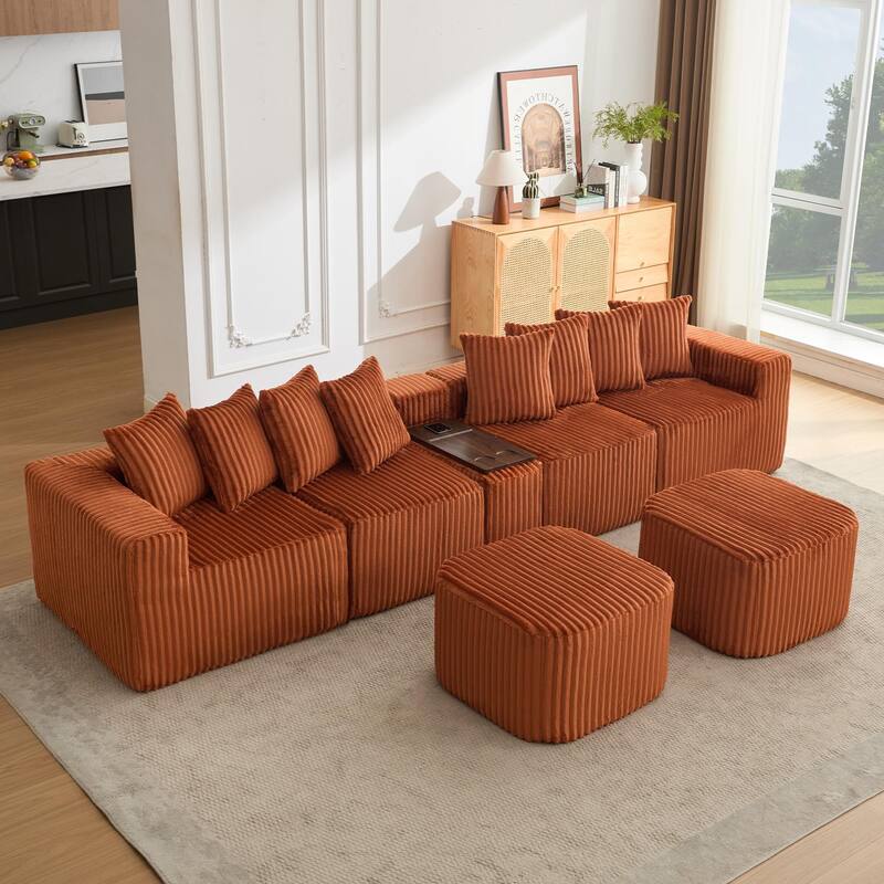 Boneless Modular Sofa with USB, Wireless Charging & Coffee Table Board