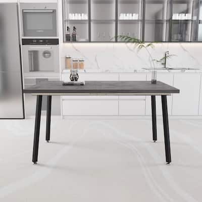 Grey MDF Modern Expandable Dining Table with Black Metal Legs - 55.1'' x 31.5” x 29.5''
