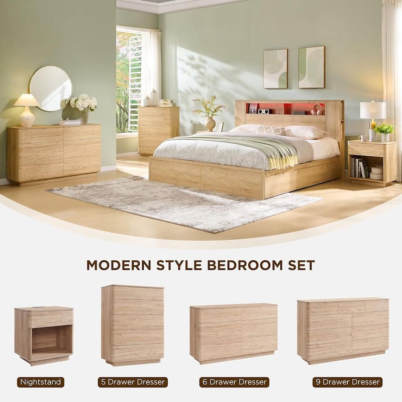 Modern 5 Drawer Dresser for Bedroom, Handle-less Wooden Dressers
