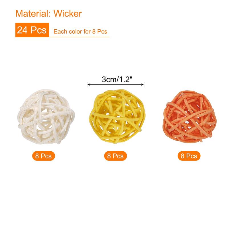 Wicker Rattan Balls 1.2 Inch Rattan Decorative Balls for Home Decor - Yellow,Orange,White - 24 Pcs