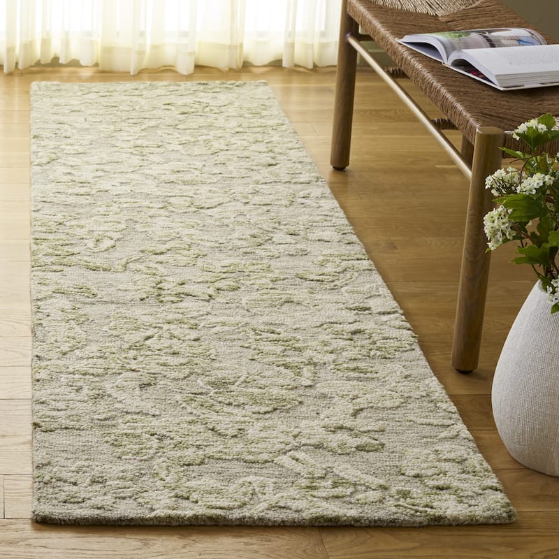 SAFAVIEH Handmade Abstract Lorette Wool Rug - 2'3" x 8' Runner - Green/Ivory