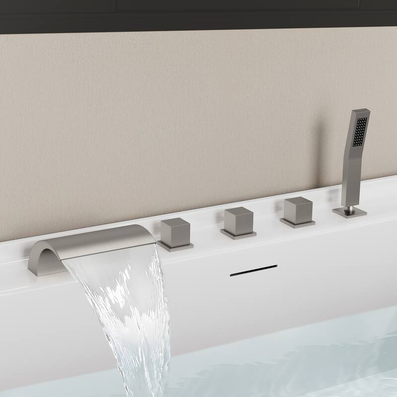 5-Hole 3-Handle Deck-Mount Waterfall Tub Faucet with Hand Shower,Waterfall Spout Bathtub Faucet