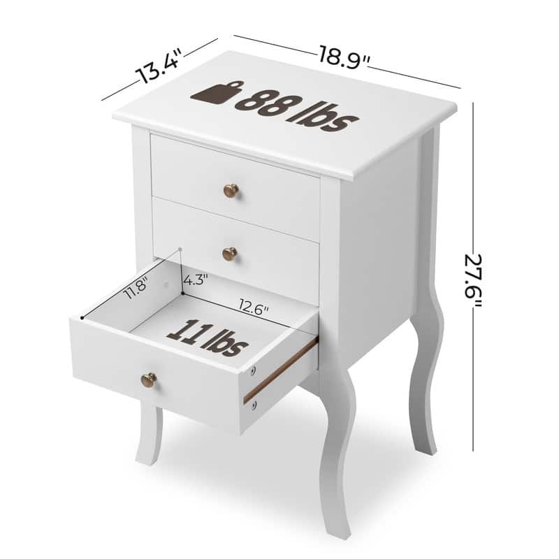 3 Drawer Nightstand White